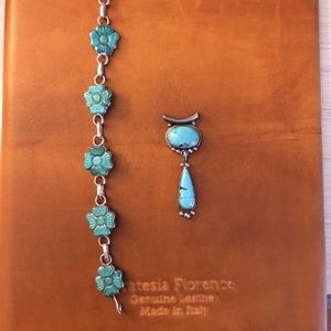 Turquoise flower bracelet and necklace charm